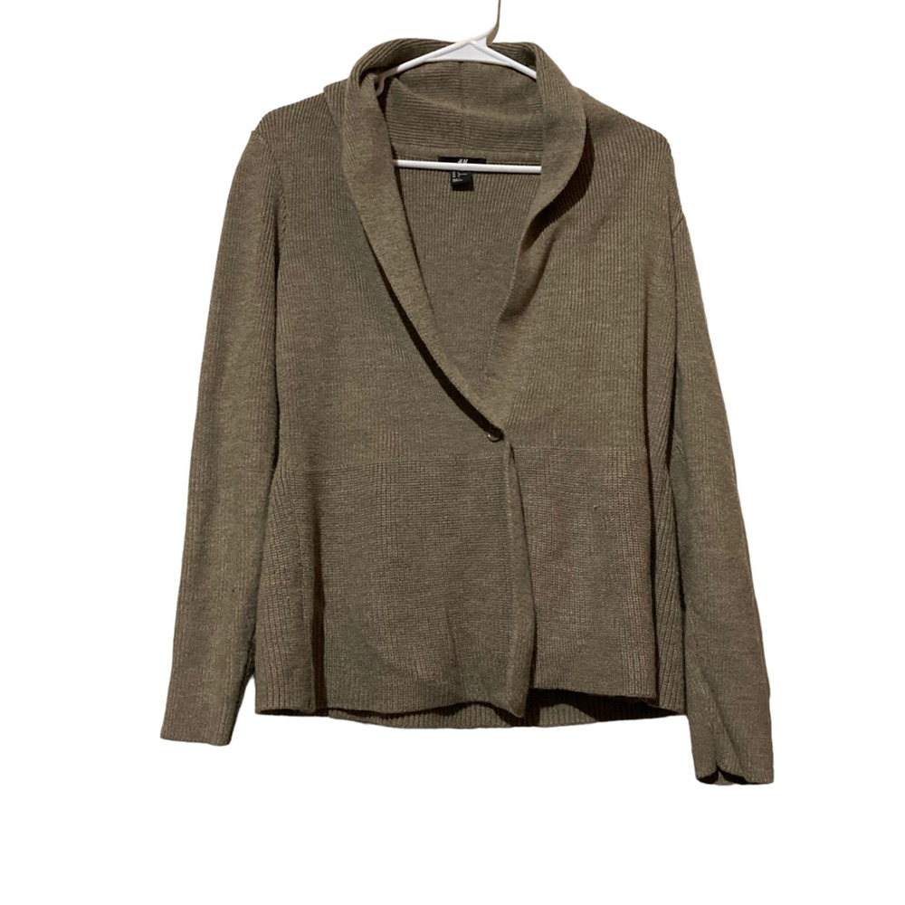 H&m Womens Cardigan Sweater Brown Long Sleeve Shawl Collar Ribbed Knit Button L